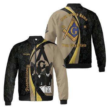 Personalized Lodge Name Prince Hall Affilated The Black Suits Masonic Pattern Freemasonry 3D Bomber Jacket Size S-5XL