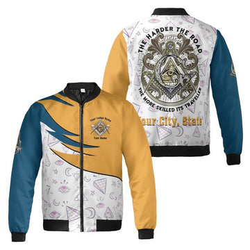 Personalized Lodge Name Freemasonry The Harder The Road Its Traverller Illuminati Pattern 3D Bomber Jacket Size S-5XL