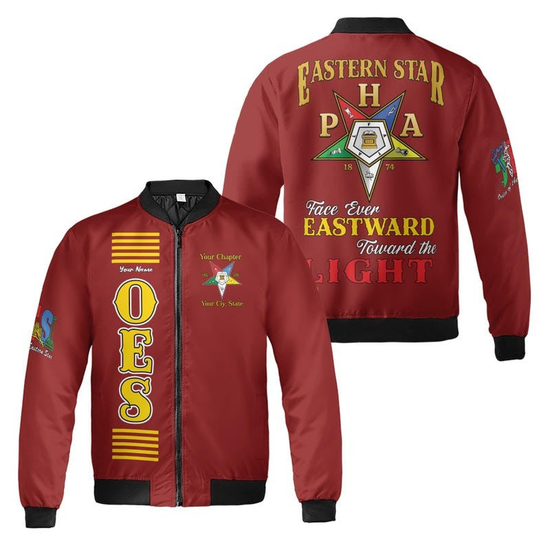 Personalized Name OES Order of Eastern Star Face ever EASTWARD toward the LIGHT 3D Bomber Jacket Size S-5XL