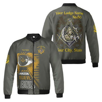 Customize Name Lodge Name I Am Mason I Believe In God Freemasonry 3D Bomber Jacket Size S-5XL