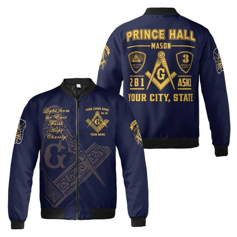 Custom Name Freemason Prince Hall PHA 2B1 ASK1 3D Bomber Jacket Size S-5XL