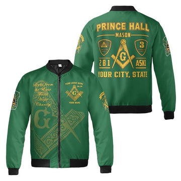 Custom Name Freemason Prince Hall PHA 2B1 ASK1 3D Bomber Jacket Size S-5XL