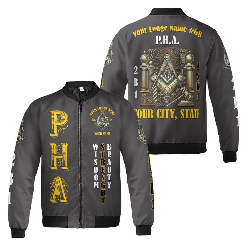 Personalized Name Freemasonry PHA 2B1 ASK1 Wisom Strenght Beauty 3D Bomber Jacket Size S-5XL