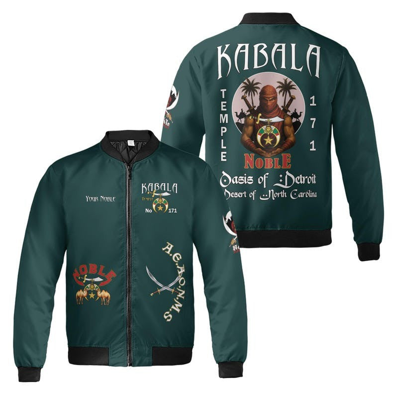 Custom Temple Name Nobles Mystic Shrine AEAONMS Desert Warrior Freemasonry 3D Bomber Jacket Size S-5XL
