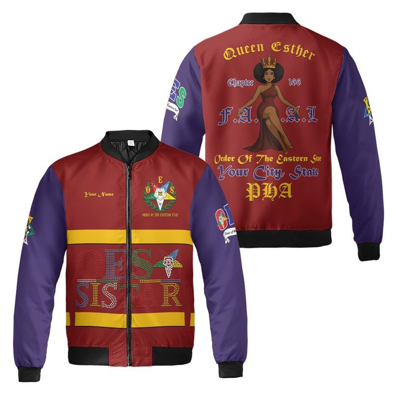 Custom Chapter Name OES Order Of The Eastern Star Sistar PHA FATAL 3D Bomber Jacket Size S-5XL