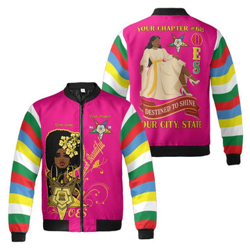 Custom Chapter Name OES Order Of The Eastern Star Destined To Shine Color Block 3D Bomber Jacket Size S-5XL