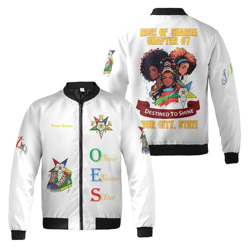 Custom Chapter Name OES Order of the Eastern Sister Destined To Shine 3D Bomber Jacket Size S-5XL