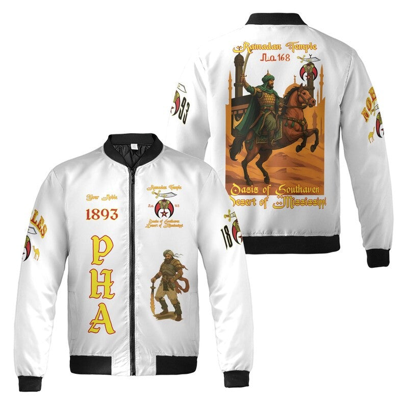 Custom Temple Name Nobles Mystic Shrine AEAONMS Kaaba Guardian PHA 1893 Freemasonry 3D Bomber Jacket Size S-5XL