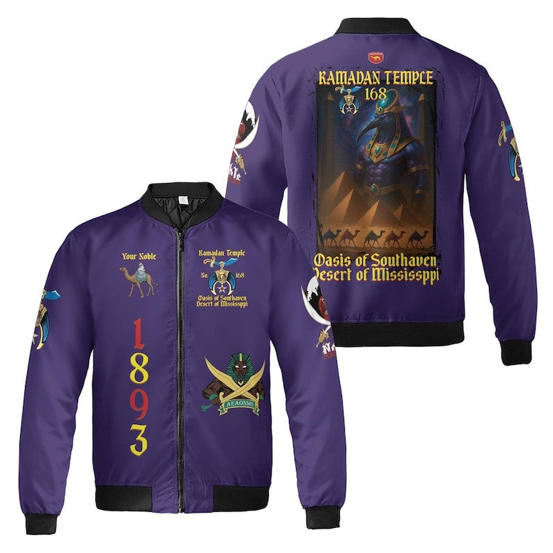 Custom Temple Name Nobles Mystic Shrine AEAONMS God of Wisom PHA Freemasonry 3D Bomber Jacket Size S-5XL