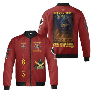Custom Temple Name Nobles Mystic Shrine AEAONMS God of Wisom PHA Freemasonry 3D Bomber Jacket Size S-5XL