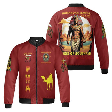 Custom Temple Name Nobles Mystic Shrine AEAONMS Pharaoh King 1893 PHA Freemasonry 3D Bomber Jacket Size S-5XL