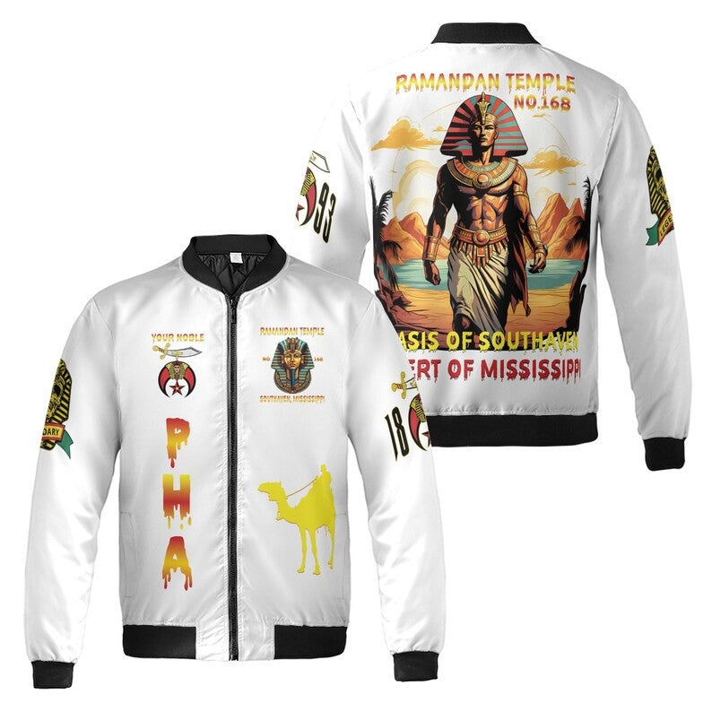 Custom Temple Name Nobles Mystic Shrine AEAONMS Pharaoh King 1893 PHA Freemasonry 3D Bomber Jacket Size S-5XL