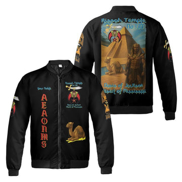 Custom Temple Name Nobles Mystic Shrine AEAONMS Pyramid and Camel Freemasonry 3D Bomber Jacket Size S-5XL