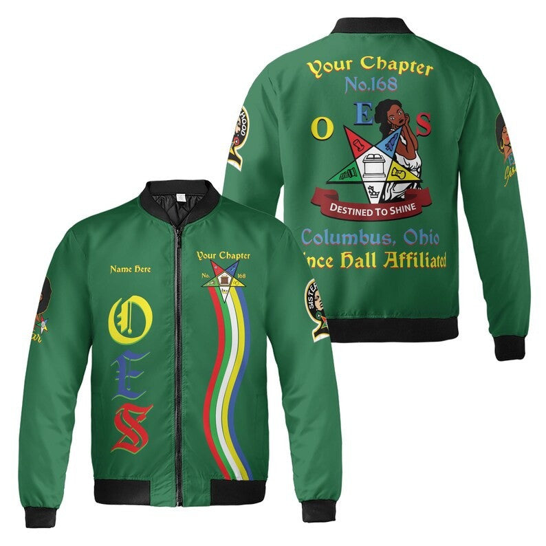 Custom Chapter Name OES Order of the Eastern Star Masonic Destined To Shine 3D Bomber Jacket Size S-5XL