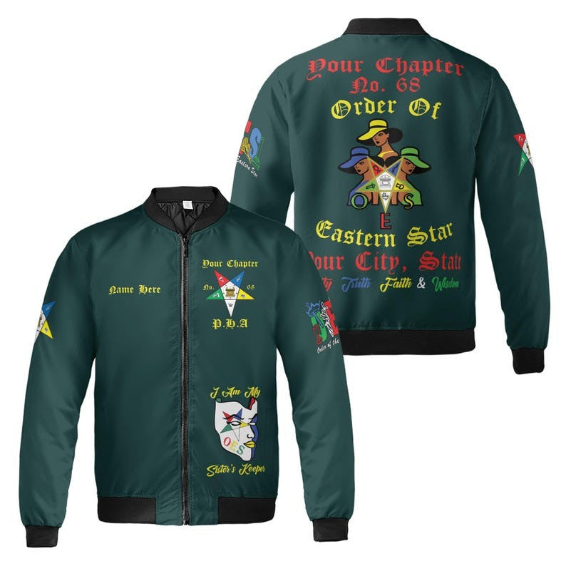 Custom Chapter Name OES Order of the Eastern Star Masonic My Sisters Keeper 3D Bomber Jacket Size S-5XL