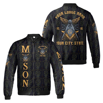 Customize Name, Lodge Name Masonic Pattern Seamless Freemason 3D Bomber Jacket Size S-5XL
