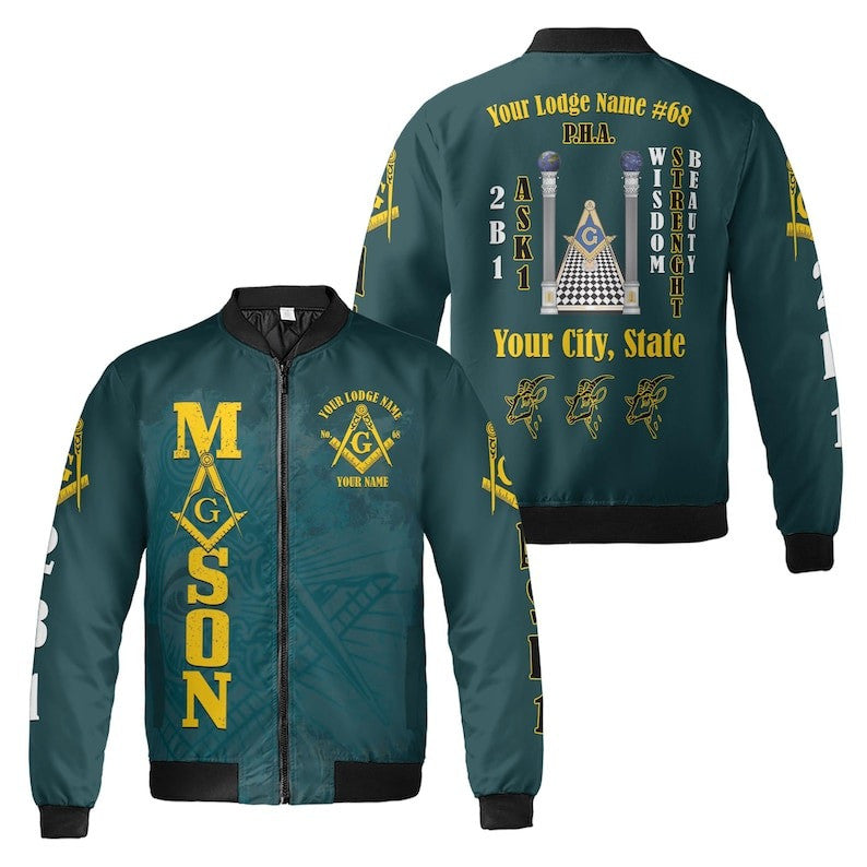 Personalized Lodge Name PHA Riding the Goat Freemasonry 3D Bomber Jacket Size S-5XL