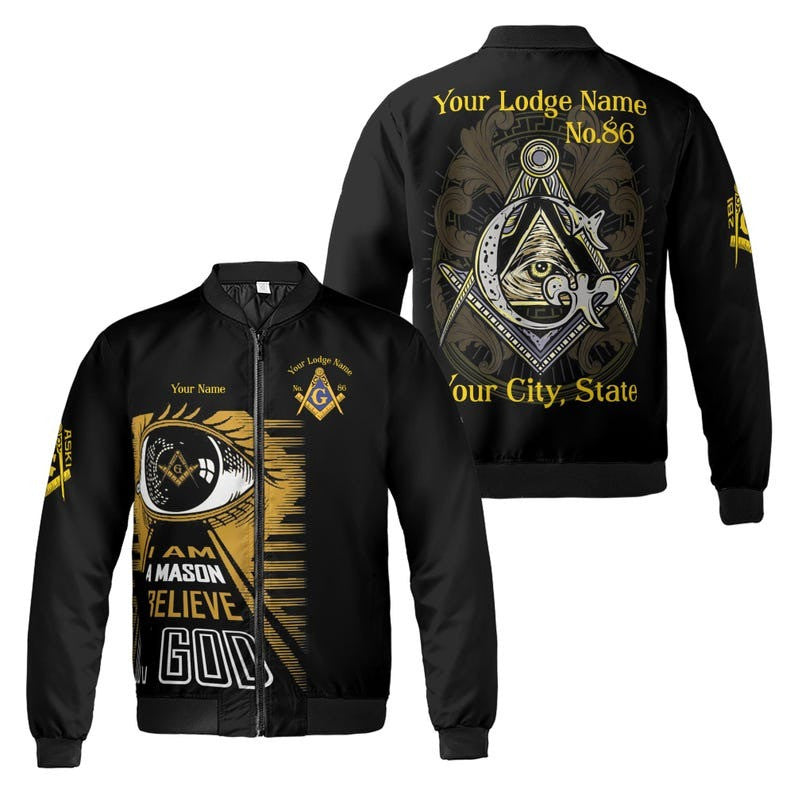 Customize Name Lodge Name I Am Mason I Believe In God Freemasonry 3D Bomber Jacket Size S-5XL