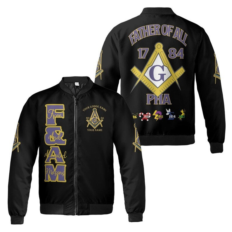 Personalized Lodge Name F&AM Prince Hall Mason Father Of All Freemasonry 3D Bomber Jacket Size S-5XL