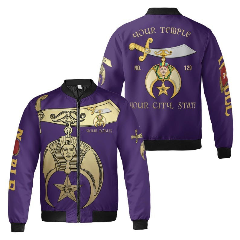 Custom Your Temple and Name Shriners Symbol, Noble Shriners 3D Bomber Jacket Size S-5XL