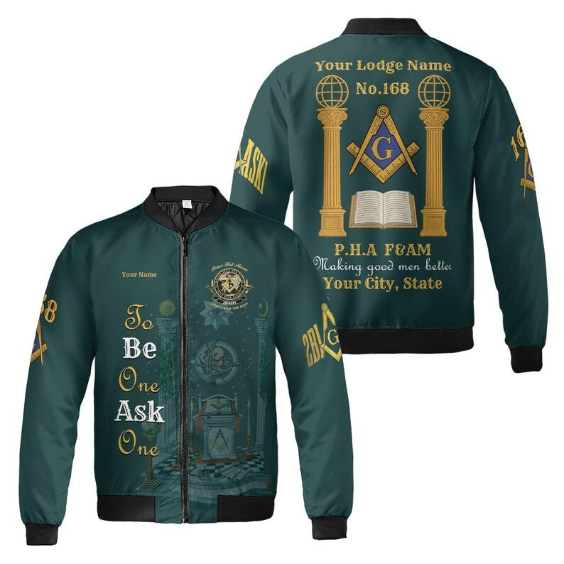 Personalized Lodge Name Freemasonry Prince Hall PHA F&AM To Be One Ask One 3D Bomber Jacket Size S-5XL