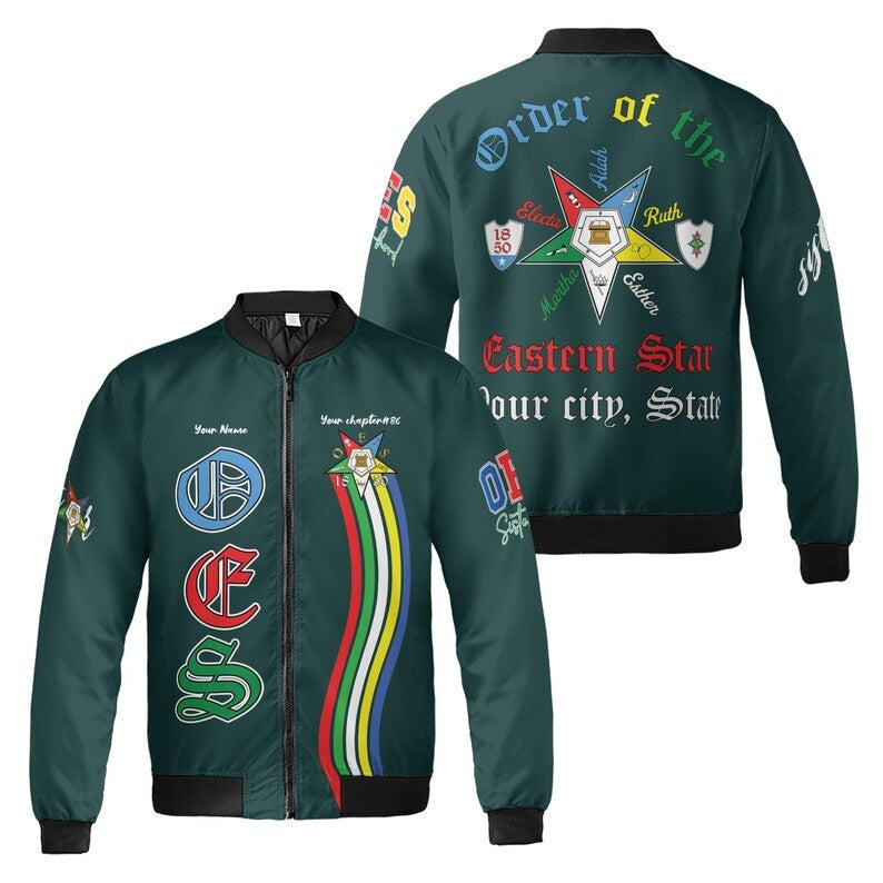 Custom Chapter Name OES Order Of The Eastern Star 1850 Electa Adah Ruth Esther Martha 3D Bomber Jacket Size S-5XL