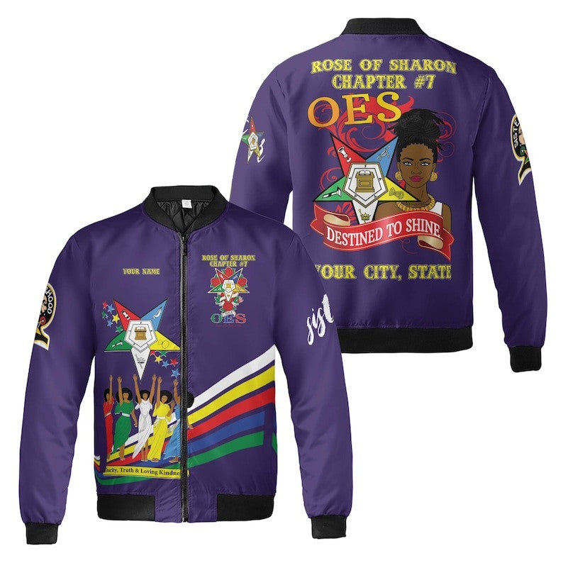 Custom Chapter Name OES Diva Sisters Order of the Eastern Sister Destined To Shine Women 3D Bomber Jacket Size S-5XL