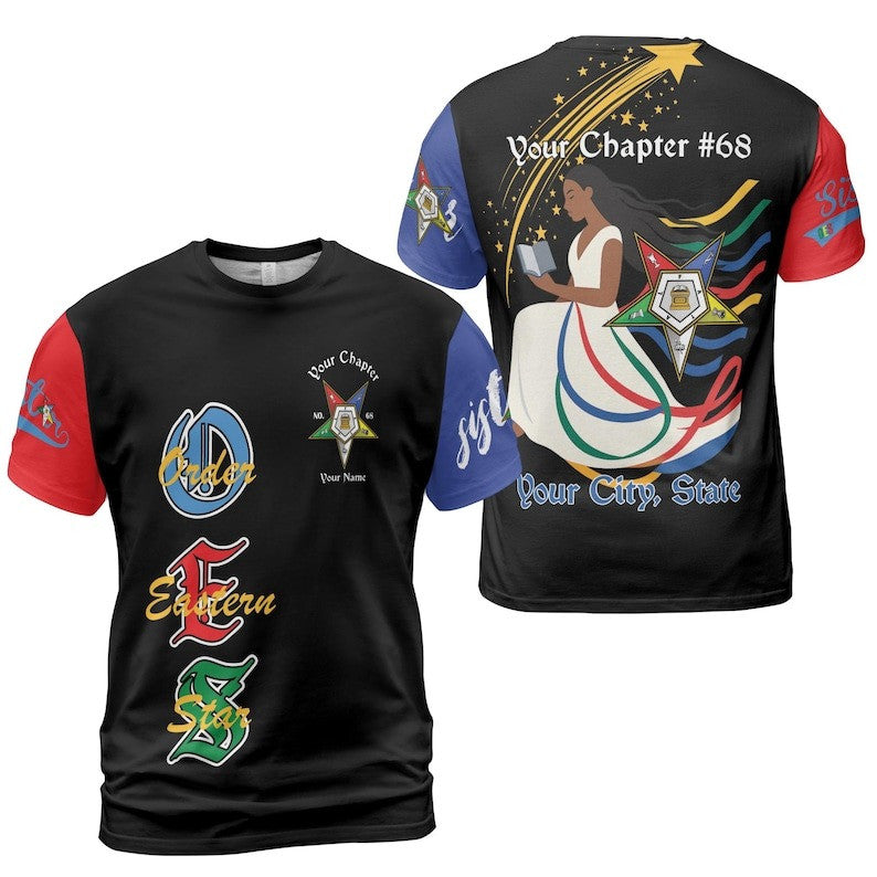 Custom Chapter Name OES Diva Sister Order Of The Eastern Color Block 3D T-shirt Size S-5XL