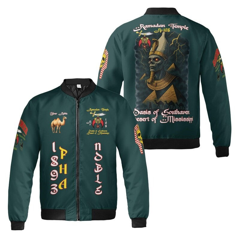 Custom Temple Name Nobles Mystic Shrine AEAONMS 1893 PHA Mythical Pharaoh Freemasonry 3D Bomber Jacket Size S-5XL