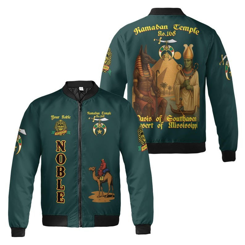 Custom Temple Name Nobles Mystic Shrine AEAONMS Ra And Anubis Nile Freemasonry 3D Bomber Jacket Size S-5XL