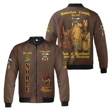 Custom Temple Name Nobles Mystic Shrine AEAONMS Ra And Anubis Nile Freemasonry 3D Bomber Jacket Size S-5XL