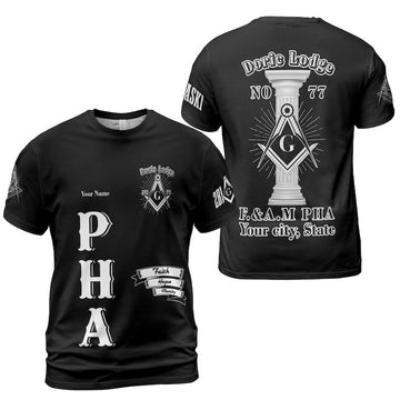 Personalized Lodge Name Faith Hope Charity F&AM PHA Black and White Freemasonry 3D T-shirt Size S-5XL