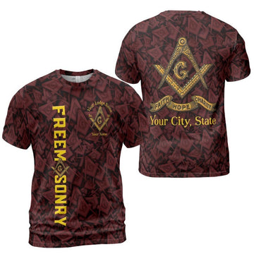 Customize Name Lodge Name Masonic Letter G Faith Hope Charity Pattern Seamless Freemasonry 3D T-shirt Size S-5XL