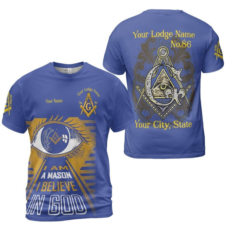 Customize Name Lodge Name I Am Mason I Believe In God Freemasonry 3D T-shirt Size S-5XL