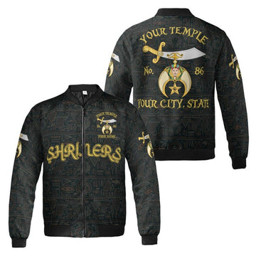 Custom Name Temple Shriners Noble Ancient Egyptian ornament Tribal Freemason 3D Bomber Jacket Size S-5XL