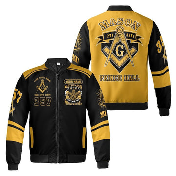 Personalized Lodge Name Freemasonry 2B1 ASK1 Master Mason Prince Hall 357 3D Bomber Jacket Size S-5XL