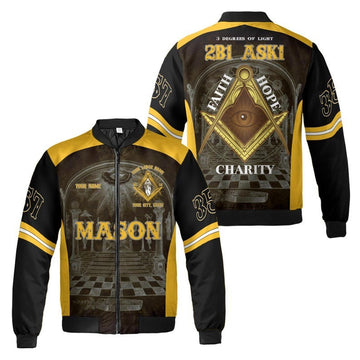 Personalized Lodge Name Freemasonry 2B1 ASK1 Faith Hope Charity 3 Degrees of light 3D Bomber Jacket Size S-5XL