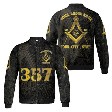 Personalized Lodge Name Freemasonry 357 So Mote It Be Compass and Square 3D Bomber Jacket Size S-5XL