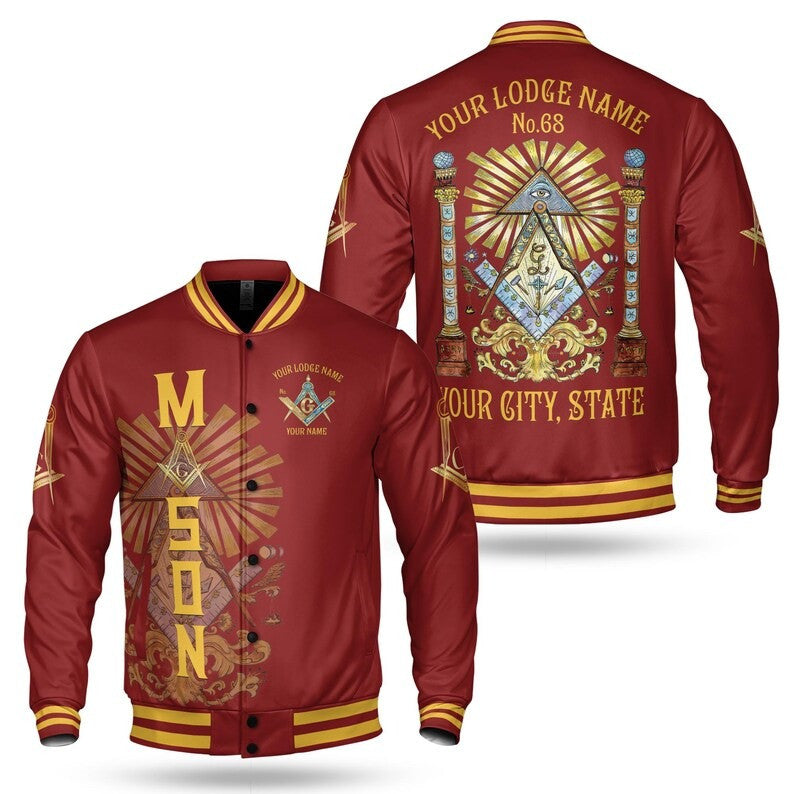 Customize Lodge Name, Name Freemasonry Sign of a Mason 3D Baseball Jacket Size S-5XL
