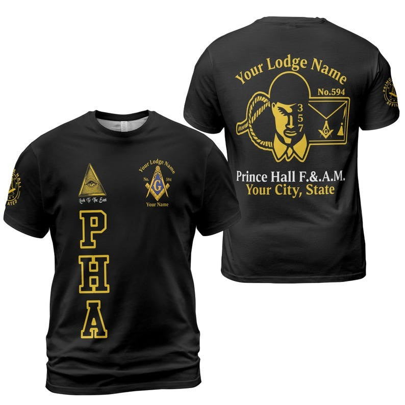 Personalized Name Prince Hall Affiliated F&AM PHA The Black Suits Freemason 3D T-shirt Size S-5XL