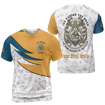 Personalized Lodge Name Freemasonry The Harder The Road Its Traverller Illuminati Pattern 3D T-shirt Size S-5XL