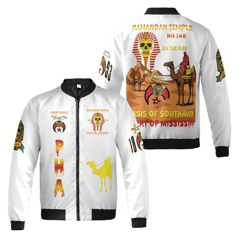 Custom Temple Name Nobles Mystic Shrine AEAONMS On The Rise 1893 PHA Freemasonry 3D Bomber Jacket Size S-5XL