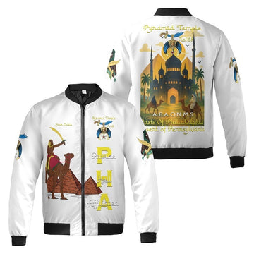 Custom Temple Name Nobles Mystic Shrine AEAONMS Temple Birds Freemasonry 3D Bomber Jacket Size S-5XL