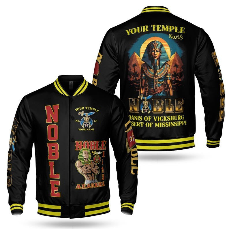 Custom King Of The Desert Shriner Nobles Mystic Ancient Freemason 3D Baseball Jacket Size S-5XL