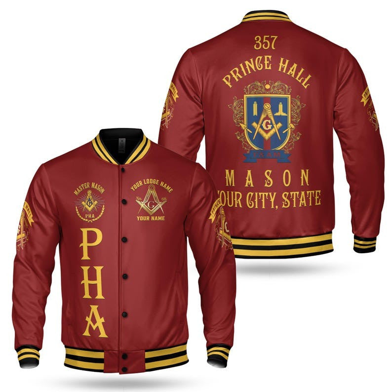 Custom Name Freemasonry 357 Prince Hall Mason 3D Baseball Jacket Size S-5XL