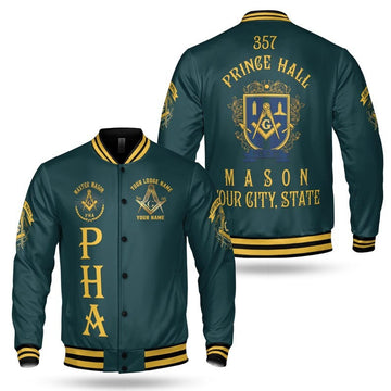 Custom Name Freemasonry 357 Prince Hall Mason 3D Baseball Jacket Size S-5XL