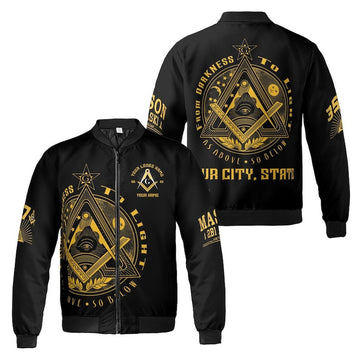 Custom Lodge Name Freemason From Darkness To Light 2B1 ASk1 3D Bomber Jacket Size S-5XL