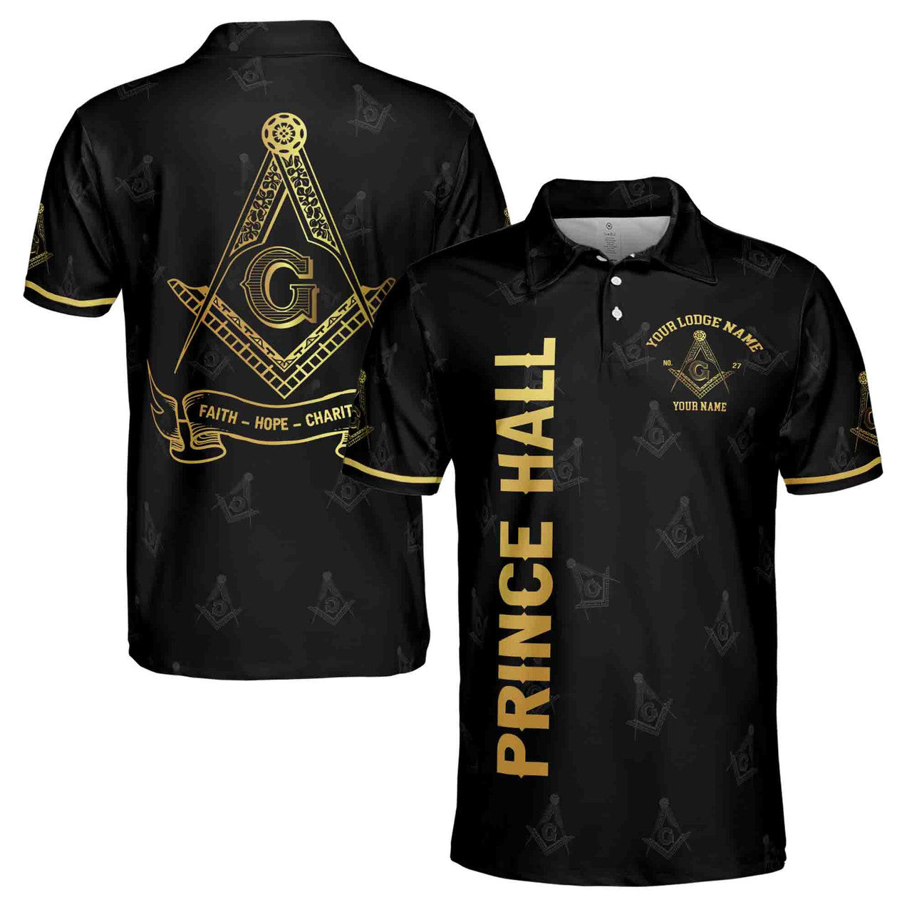 Customize Name Lodge Name Prince Hall PHA Freemasonry Masonic Men's Polo Shirt S-5XL - FUKAMASONIC