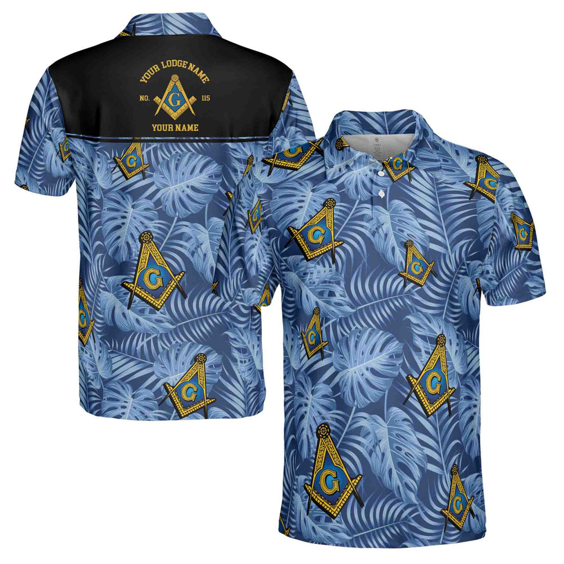 Customize Name Lodge Name Masonic Freemasonry Tropical Plants Blue Men's Polo Shirt S-5XL - FUKAMASONIC