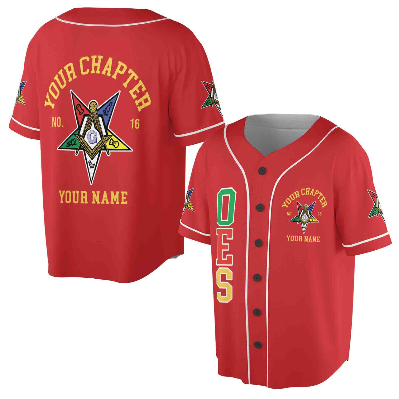 Order Of The Eastern Star OES Past Patrons Emblem Masonic Square & Compass Baseball Jersey S-5XL - FUKAMASONIC